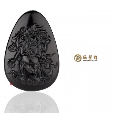 新疆和田墨碧籽玉掛件 黃財神 37克