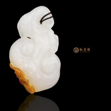 新疆和田紅沁皮羊脂白籽玉掛件 如意 17克