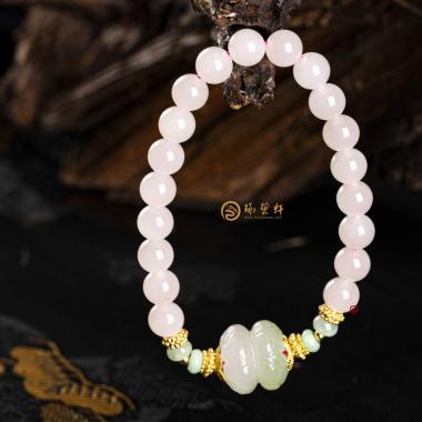 藕粉搭配翠青并蒂蓮 手鏈 21.8克