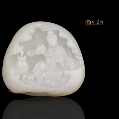 新疆和田白皮一級(jí)白籽玉擺件 觀(guān)音 183克