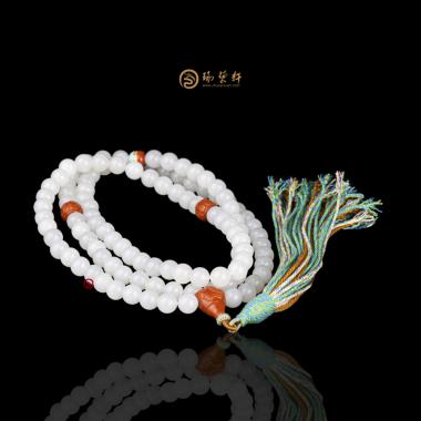 新疆和田羊脂白籽玉 108手串 94克