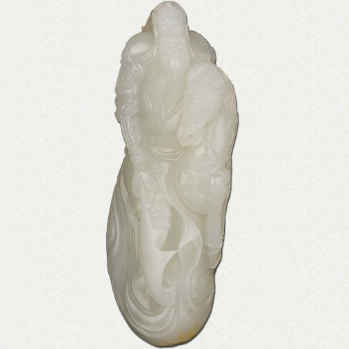 新疆和田黃皮一級(jí)白玉籽玉把件 關(guān)公 194.6克